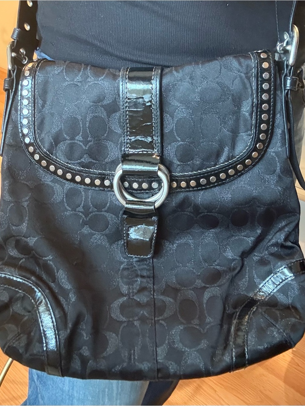 Coach Black Jacquard Stud-Trim Crossbody Bag